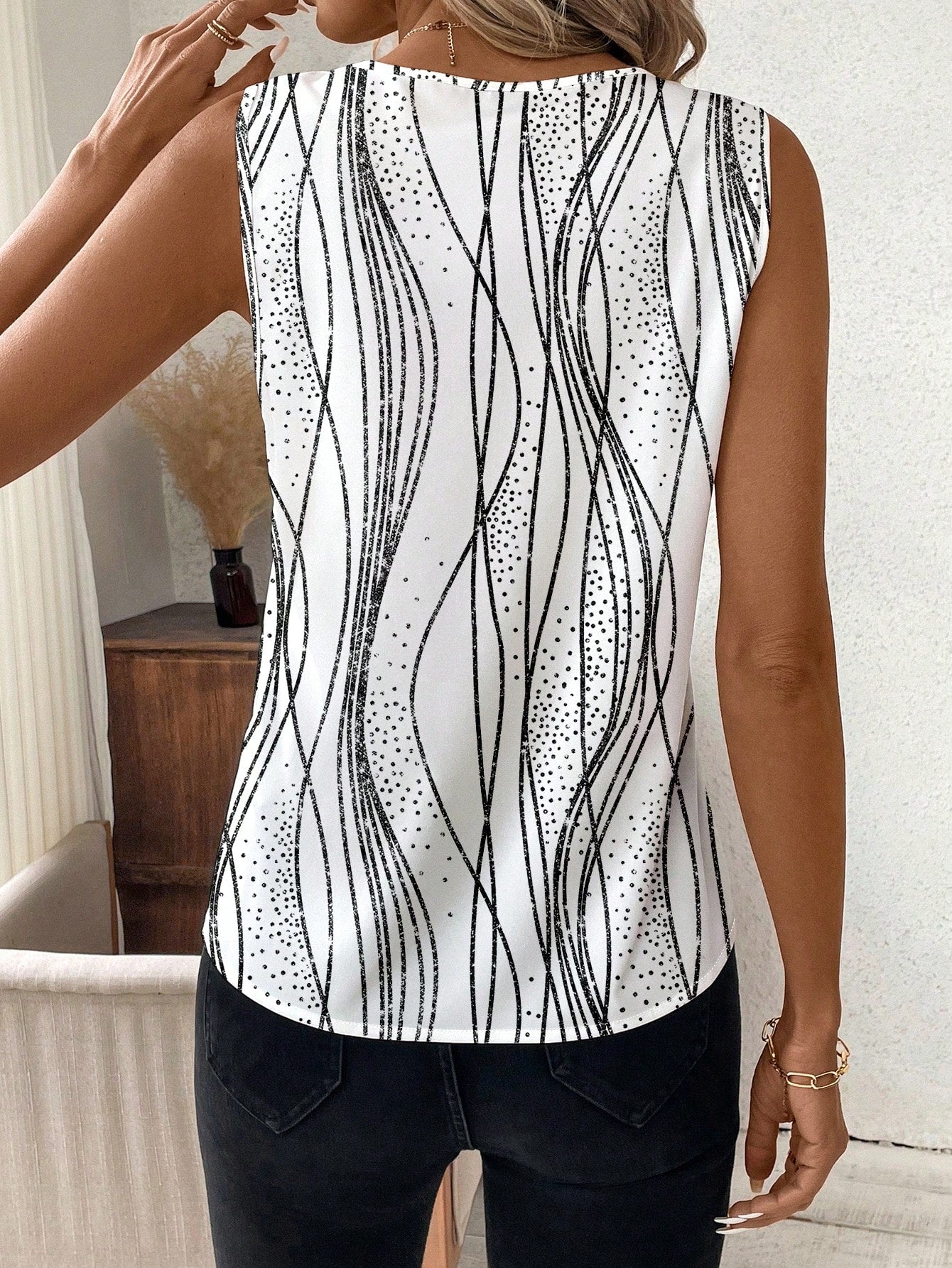 Clasi Plus Size Summer Casual Striped Print Sleeveless Shirt Women's Tops And Blouses For Women Elegant Blouse Modern Formal Work White