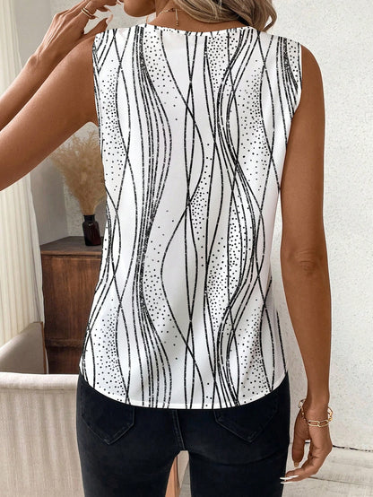 Clasi Plus Size Summer Casual Striped Print Sleeveless Shirt Women's Tops And Blouses For Women Elegant Blouse Modern Formal Work White