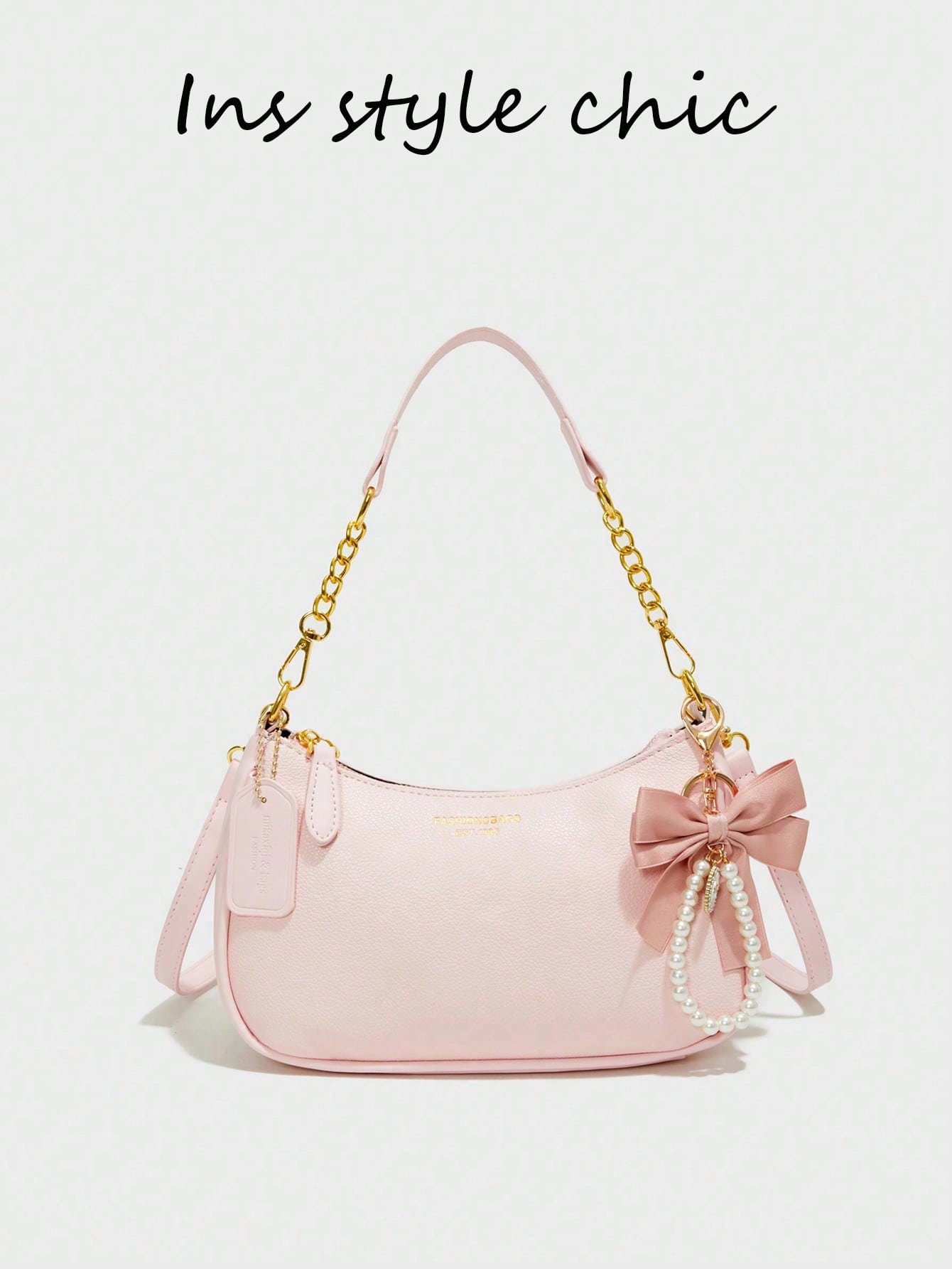 Classic Solid Color PU Waterproof Fabric, Decorated With Letter Pattern And Faux Pearl Bow Pendant, Fashionable Design, Can Be Used As Shoulder Bag, Square Bag, Ladies Wallet, Suitable For Shopping, O