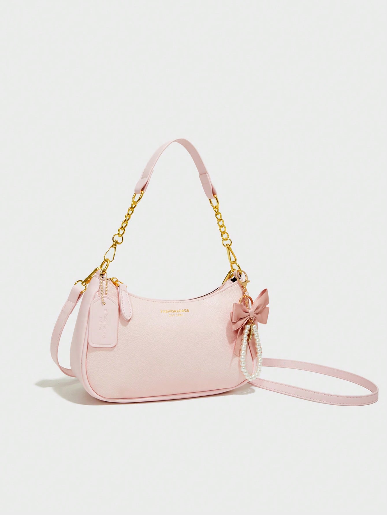 Classic Solid Color PU Waterproof Fabric, Decorated With Letter Pattern And Faux Pearl Bow Pendant, Fashionable Design, Can Be Used As Shoulder Bag, Square Bag, Ladies Wallet, Suitable For Shopping, O
