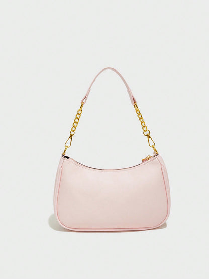 Classic Solid Color PU Waterproof Fabric, Decorated With Letter Pattern And Faux Pearl Bow Pendant, Fashionable Design, Can Be Used As Shoulder Bag, Square Bag, Ladies Wallet, Suitable For Shopping, O