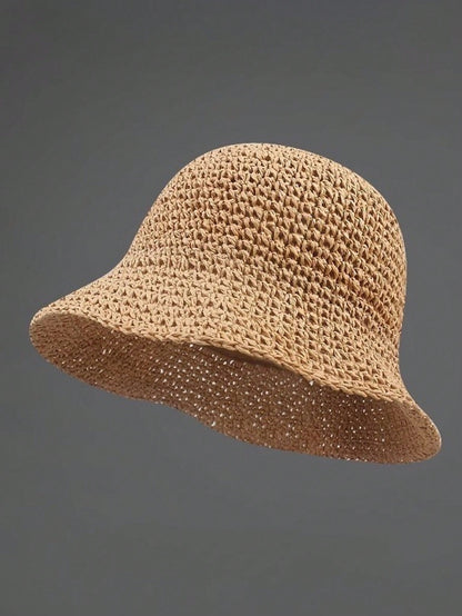 Classic Straw Braid Hat, Women's Beach Sun Hat, Versatile Bucket Hat, UV Protection, Spring/Summer, Vacationcore