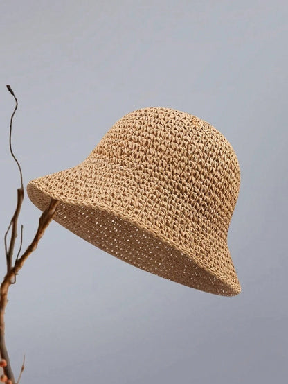 Classic Straw Braid Hat, Women's Beach Sun Hat, Versatile Bucket Hat, UV Protection, Spring/Summer, Vacationcore