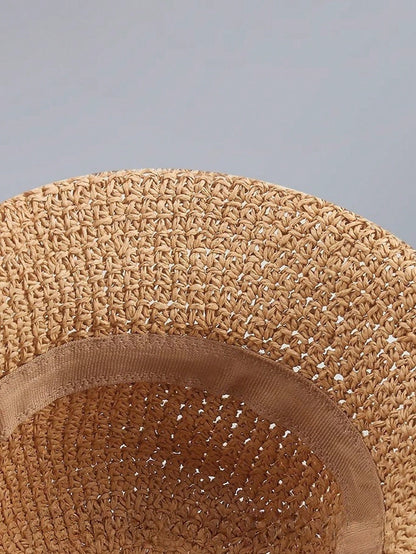 Classic Straw Braid Hat, Women's Beach Sun Hat, Versatile Bucket Hat, UV Protection, Spring/Summer, Vacationcore