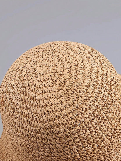 Classic Straw Braid Hat, Women's Beach Sun Hat, Versatile Bucket Hat, UV Protection, Spring/Summer, Vacationcore