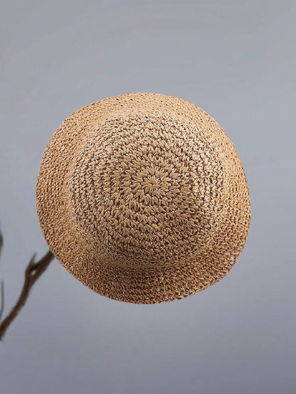 Classic Straw Braid Hat, Women's Beach Sun Hat, Versatile Bucket Hat, UV Protection, Spring/Summer, Vacationcore