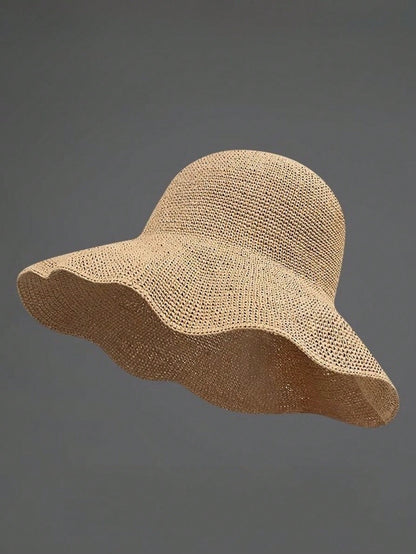 Classic Straw Braid Hat, Women's Beach Sun Hat, Versatile Bucket Hat, UV Protection, Spring/Summer, Vacationcore
