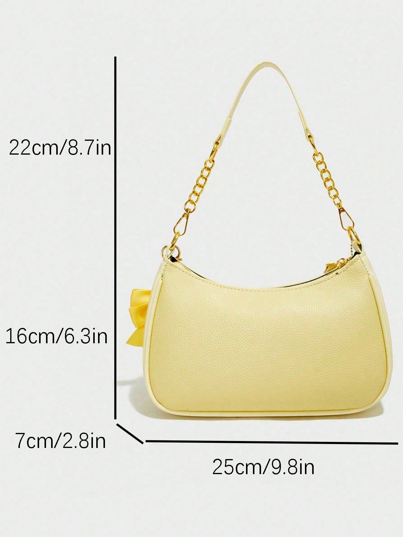 Classic Waterproof PU Shoulder Bag With Yellow Bow Charm & Letter Print, Wearable As Shoulder Or Underarm Bag, Perfect Gift For Shopping & Commute