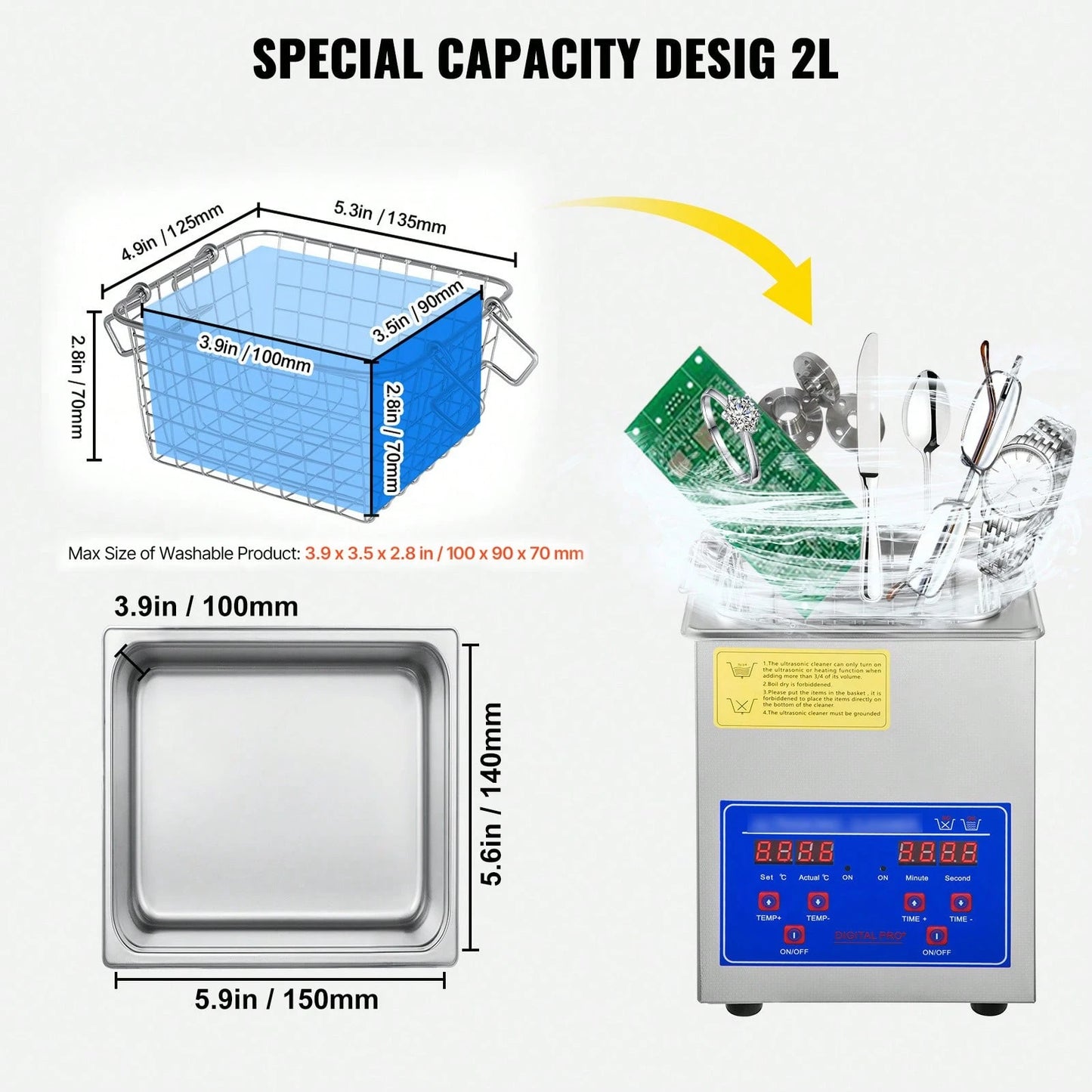 Cleaner 2L Digital Ultrasonic Parts Cleaner With Timer 40kHz Professional 304 Stainless Steel Cleaner 110V For Jewelry Watch Glasses Diamond Eyeglass Small Parts Cleaning