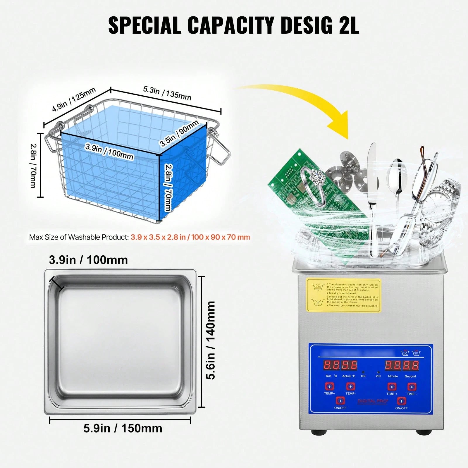 Cleaner 2L Digital Ultrasonic Parts Cleaner With Timer 40kHz Professional 304 Stainless Steel Cleaner 110V For Jewelry Watch Glasses Diamond Eyeglass Small Parts Cleaning