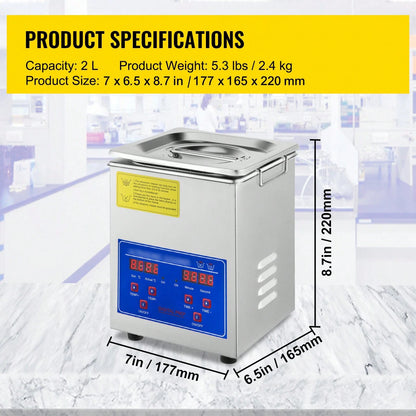 Cleaner 2L Digital Ultrasonic Parts Cleaner With Timer 40kHz Professional 304 Stainless Steel Cleaner 110V For Jewelry Watch Glasses Diamond Eyeglass Small Parts Cleaning