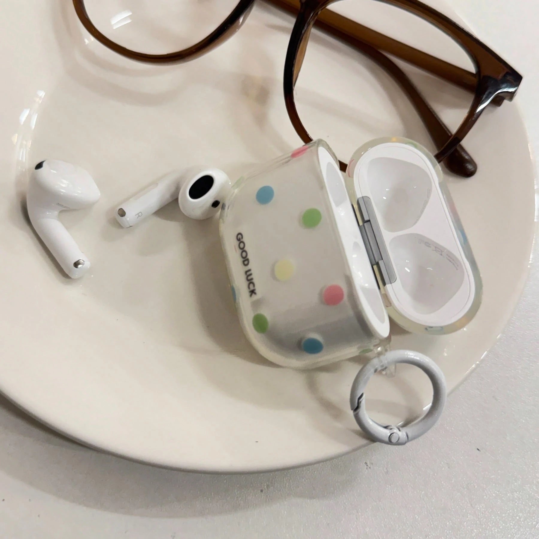 Clear Colorful Polka Dot Earphone Case With Hanging Ring For AirPods Pro 3, Pro 2, 4, 3, 1/2 Generation, Cute Minimalist Protective Cover For Girls
