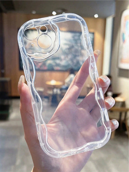 Clear Phone CaseCream Textured Wavy Edge Plain Material Anti-Drop Phone Case Compatible With IPhone 16/ 16 Pro/ 16 Plus/ 16 Pro Max/ 15 Pro Max, 13, 14, P12, XS, New Cream Wavy Edge Glossy TPU Anti-Dr