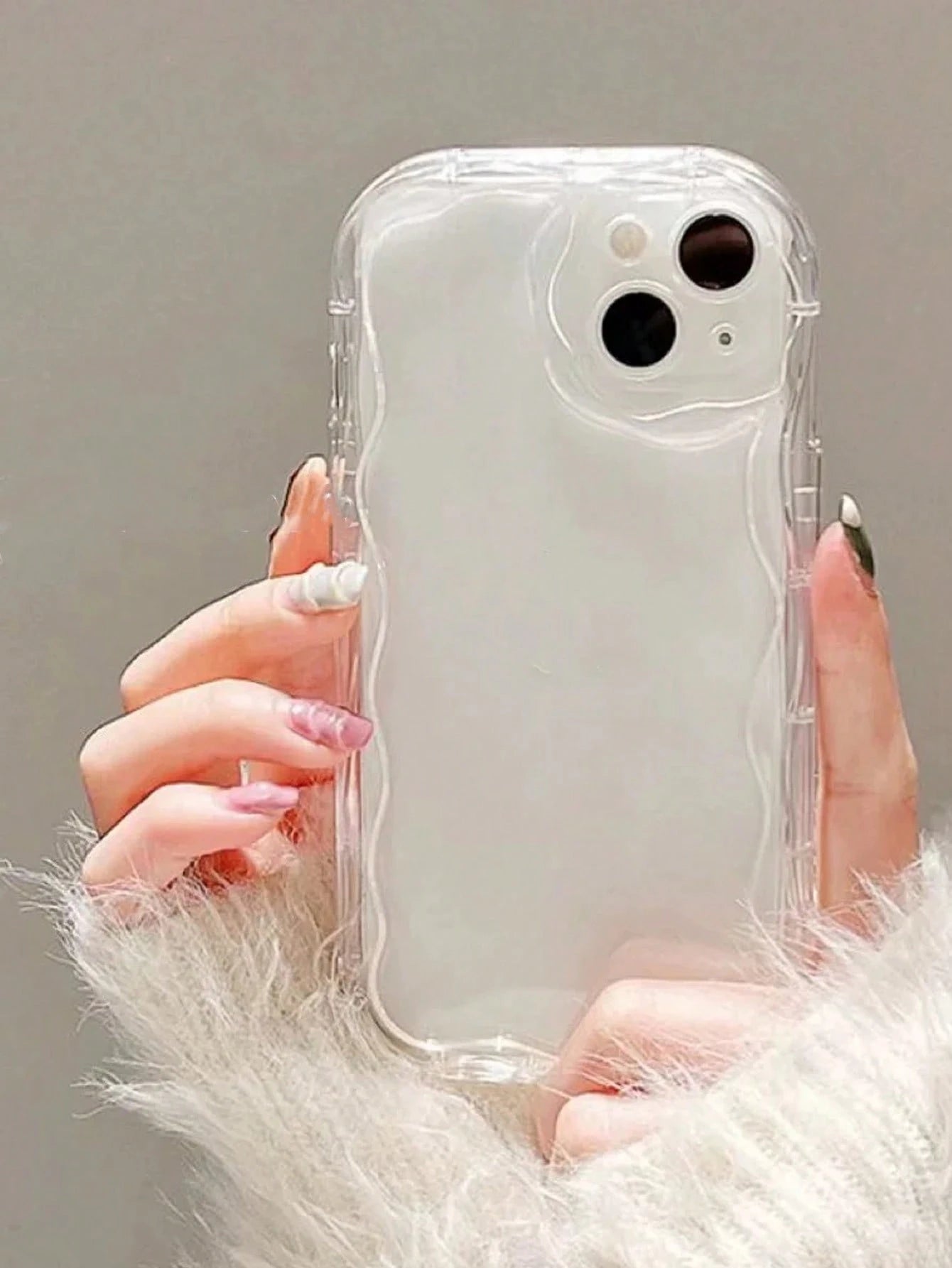 Clear Phone CaseCream Textured Wavy Edge Plain Material Anti-Drop Phone Case Compatible With IPhone 16/ 16 Pro/ 16 Plus/ 16 Pro Max/ 15 Pro Max, 13, 14, P12, XS, New Cream Wavy Edge Glossy TPU Anti-Dr