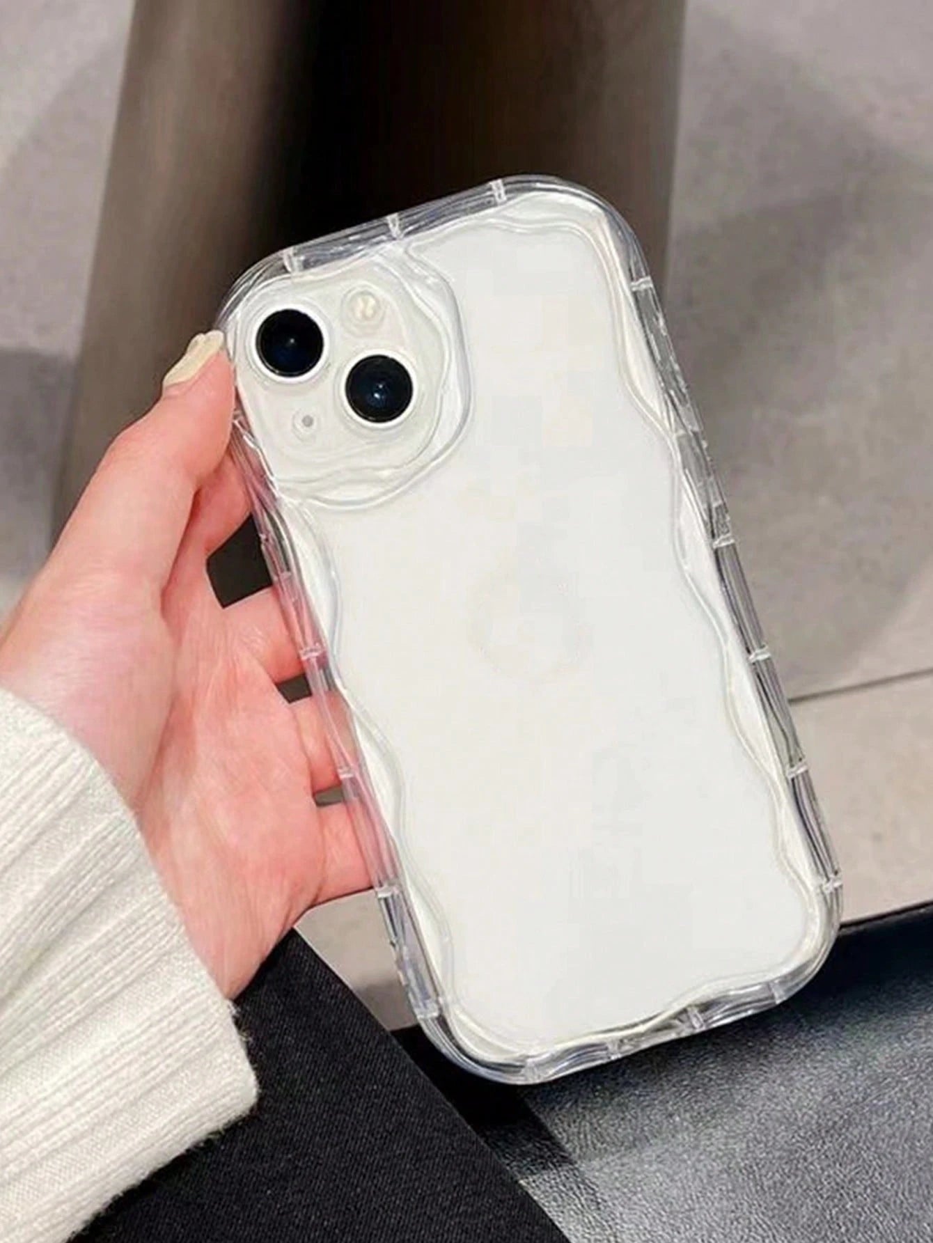Clear Phone CaseCream Textured Wavy Edge Plain Material Anti-Drop Phone Case Compatible With IPhone 16/ 16 Pro/ 16 Plus/ 16 Pro Max/ 15 Pro Max, 13, 14, P12, XS, New Cream Wavy Edge Glossy TPU Anti-Dr