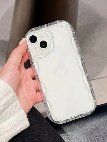 Clear Phone CaseCream Textured Wavy Edge Plain Material Anti-Drop Phone Case Compatible With IPhone 16/ 16 Pro/ 16 Plus/ 16 Pro Max/ 15 Pro Max, 13, 14, P12, XS, New Cream Wavy Edge Glossy TPU Anti-Dr