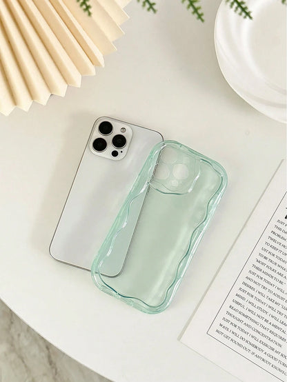 Clear Phone CaseCream Textured Wavy Edge Plain Material Anti-Drop Phone Case Compatible With IPhone 16/ 16 Pro/ 16 Plus/ 16 Pro Max/ 15 Pro Max, 13, 14, P12, XS, New Cream Wavy Edge Glossy TPU Anti-Dr