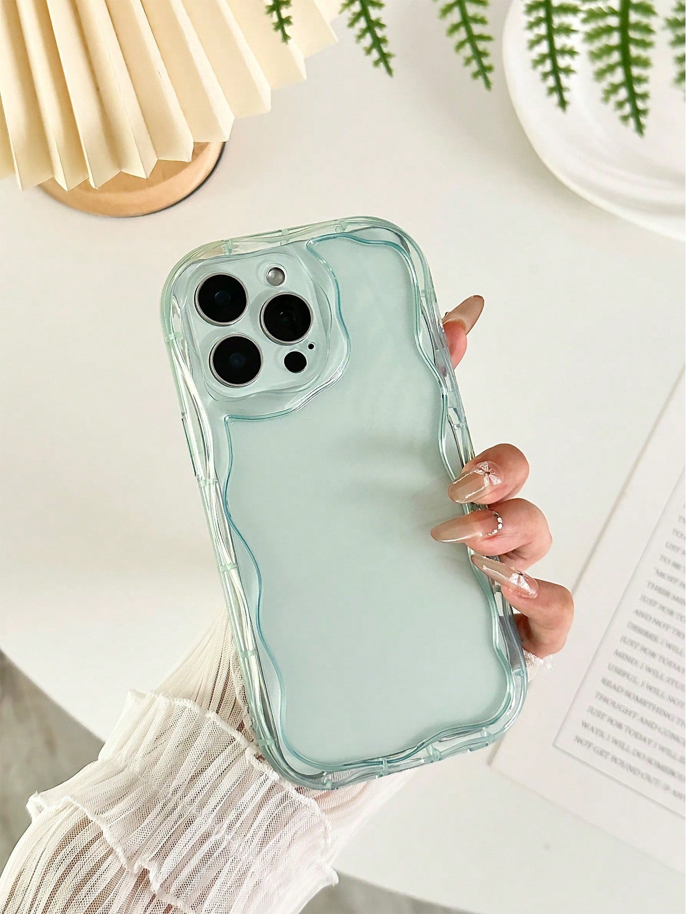 Clear Phone CaseCream Textured Wavy Edge Plain Material Anti-Drop Phone Case Compatible With IPhone 16/ 16 Pro/ 16 Plus/ 16 Pro Max/ 15 Pro Max, 13, 14, P12, XS, New Cream Wavy Edge Glossy TPU Anti-Dr