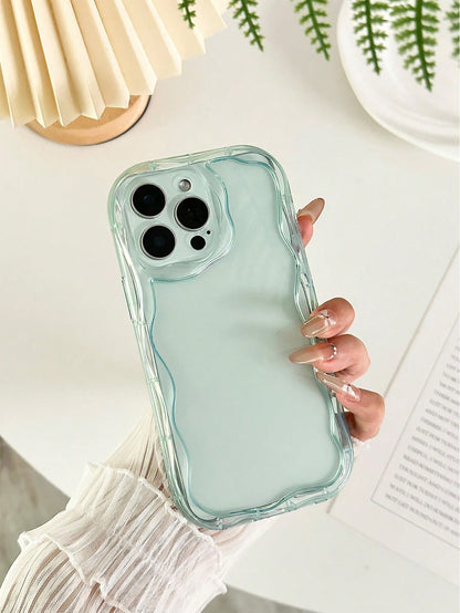 Clear Phone CaseCream Textured Wavy Edge Plain Material Anti-Drop Phone Case Compatible With IPhone 16/ 16 Pro/ 16 Plus/ 16 Pro Max/ 15 Pro Max, 13, 14, P12, XS, New Cream Wavy Edge Glossy TPU Anti-Dr