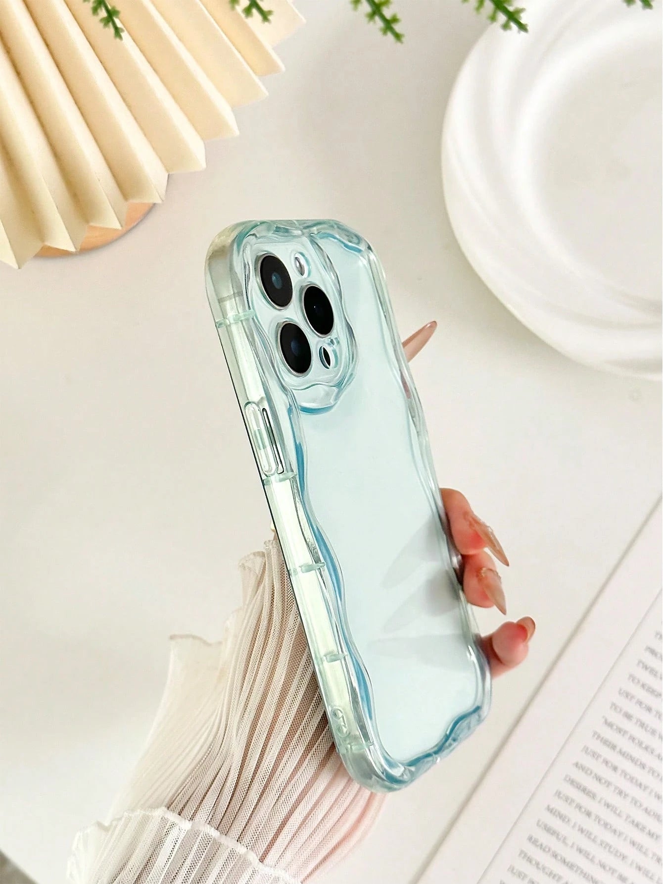 Clear Phone CaseCream Textured Wavy Edge Plain Material Anti-Drop Phone Case Compatible With IPhone 16/ 16 Pro/ 16 Plus/ 16 Pro Max/ 15 Pro Max, 13, 14, P12, XS, New Cream Wavy Edge Glossy TPU Anti-Dr