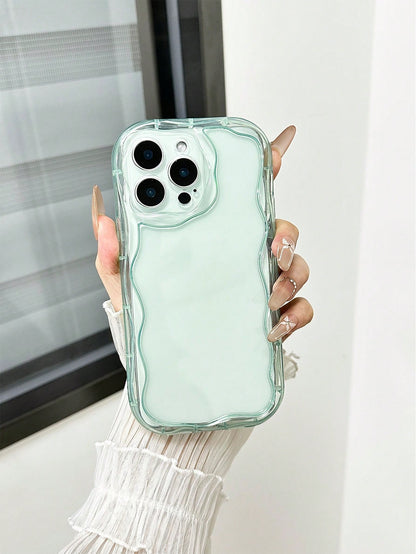 Clear Phone CaseCream Textured Wavy Edge Plain Material Anti-Drop Phone Case Compatible With IPhone 16/ 16 Pro/ 16 Plus/ 16 Pro Max/ 15 Pro Max, 13, 14, P12, XS, New Cream Wavy Edge Glossy TPU Anti-Dr