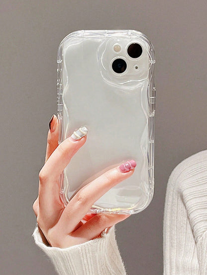 Clear Phone CaseCream Textured Wavy Edge Plain Material Anti-Drop Phone Case Compatible With IPhone 16/ 16 Pro/ 16 Plus/ 16 Pro Max/ 15 Pro Max, 13, 14, P12, XS, New Cream Wavy Edge Glossy TPU Anti-Dr