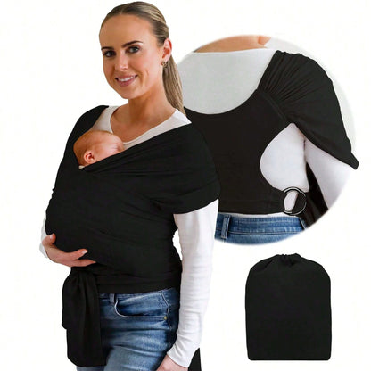 CN. Stylish Black & Gold Baby Carrier Wrap: Comfortable, Soft & Supportive, Adjustable Ring Sling For Mom & Dad
