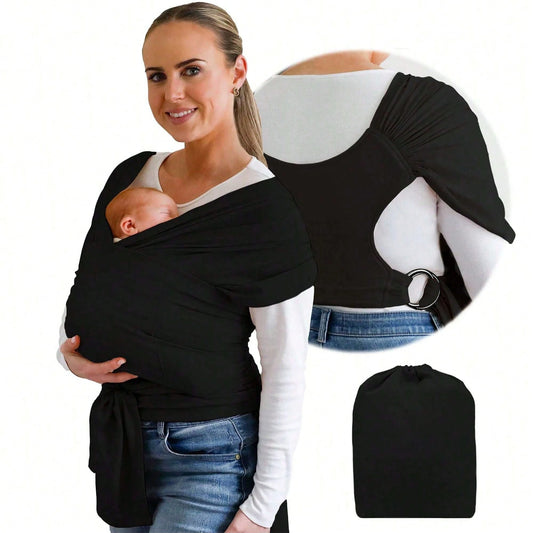 CN. Stylish Black & Gold Baby Carrier Wrap: Comfortable, Soft & Supportive, Adjustable Ring Sling For Mom & Dad