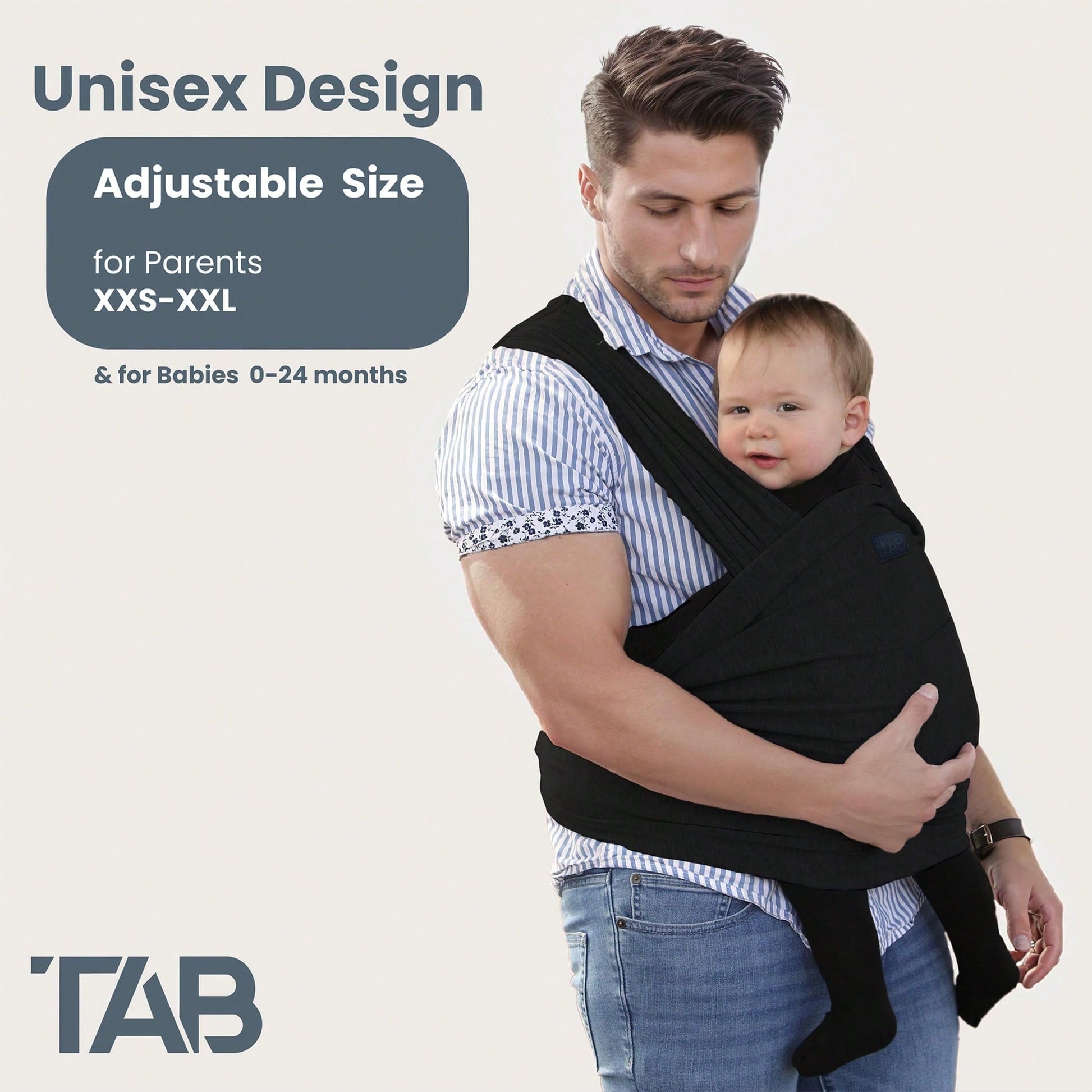 CN. Stylish Black & Gold Baby Carrier Wrap: Comfortable, Soft & Supportive, Adjustable Ring Sling For Mom & Dad