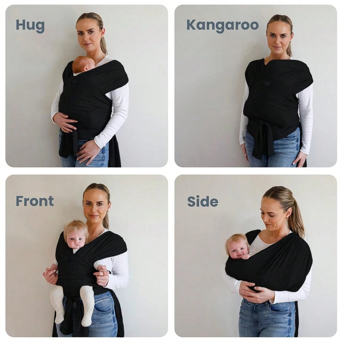 CN. Stylish Black & Gold Baby Carrier Wrap: Comfortable, Soft & Supportive, Adjustable Ring Sling For Mom & Dad