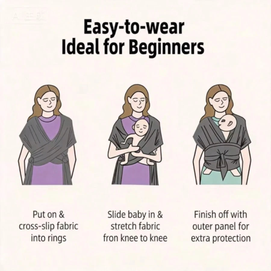 CN. Stylish Black & Gold Baby Carrier Wrap: Comfortable, Soft & Supportive, Adjustable Ring Sling For Mom & Dad