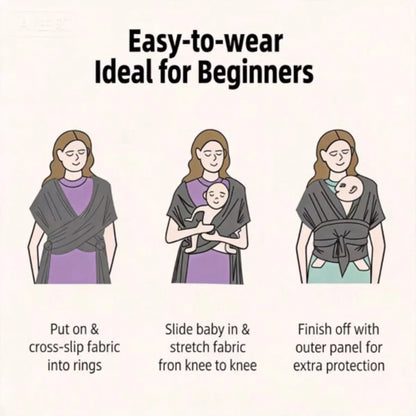 CN. Stylish Black & Gold Baby Carrier Wrap: Comfortable, Soft & Supportive, Adjustable Ring Sling For Mom & Dad