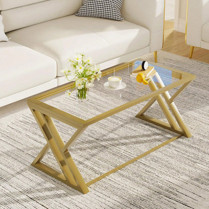 Coffee Table Glass Coffee Table For Living Room,Modern Rectangular Center Table With Sturdy Metal Frame,Tempered Glass Table Tea Tables For Bedroom Home Office