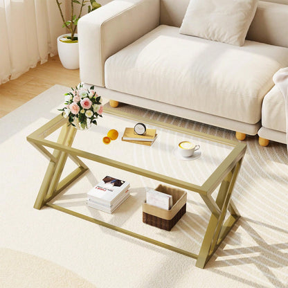 Coffee Table Glass Coffee Table For Living Room,Modern Rectangular Center Table With Sturdy Metal Frame,Tempered Glass Table Tea Tables For Bedroom Home Office