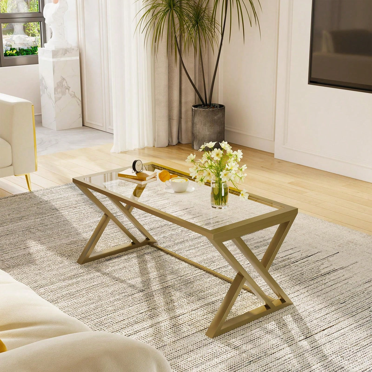 Coffee Table Glass Coffee Table For Living Room,Modern Rectangular Center Table With Sturdy Metal Frame,Tempered Glass Table Tea Tables For Bedroom Home Office