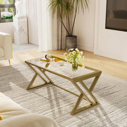 Coffee Table Glass Coffee Table For Living Room,Modern Rectangular Center Table With Sturdy Metal Frame,Tempered Glass Table Tea Tables For Bedroom Home Office