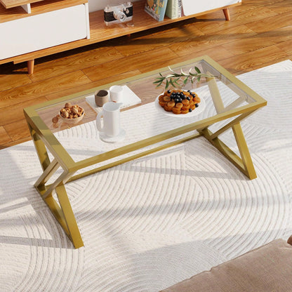 Coffee Table Glass Coffee Table For Living Room,Modern Rectangular Center Table With Sturdy Metal Frame,Tempered Glass Table Tea Tables For Bedroom Home Office