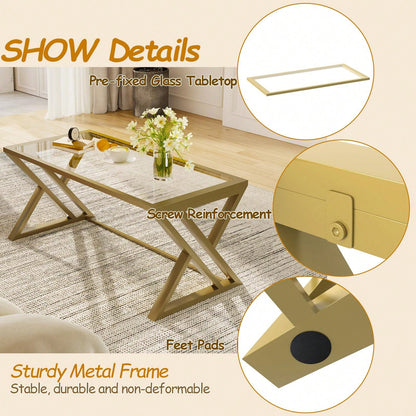 Coffee Table Glass Coffee Table For Living Room,Modern Rectangular Center Table With Sturdy Metal Frame,Tempered Glass Table Tea Tables For Bedroom Home Office
