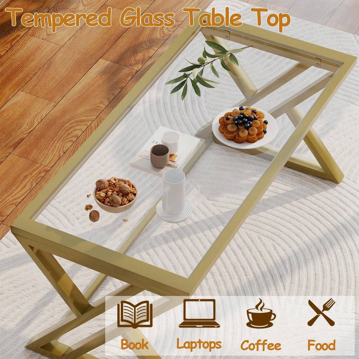 Coffee Table Glass Coffee Table For Living Room,Modern Rectangular Center Table With Sturdy Metal Frame,Tempered Glass Table Tea Tables For Bedroom Home Office
