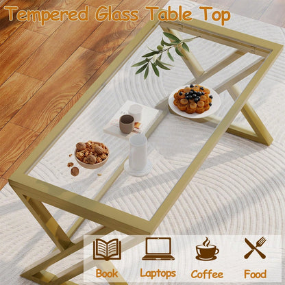 Coffee Table Glass Coffee Table For Living Room,Modern Rectangular Center Table With Sturdy Metal Frame,Tempered Glass Table Tea Tables For Bedroom Home Office