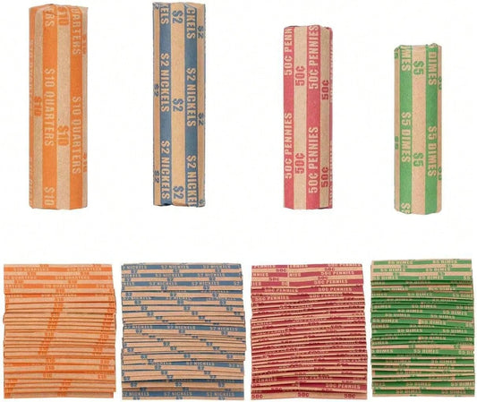 Coin Wrappers Assorted 110 PCS Flat Coin Rolls Wrappers For All Coins Including 30 Quarter Wrappers, 30 Penny Wrappers, 25 Dime Wrappers, 25 Nickel Wrappers