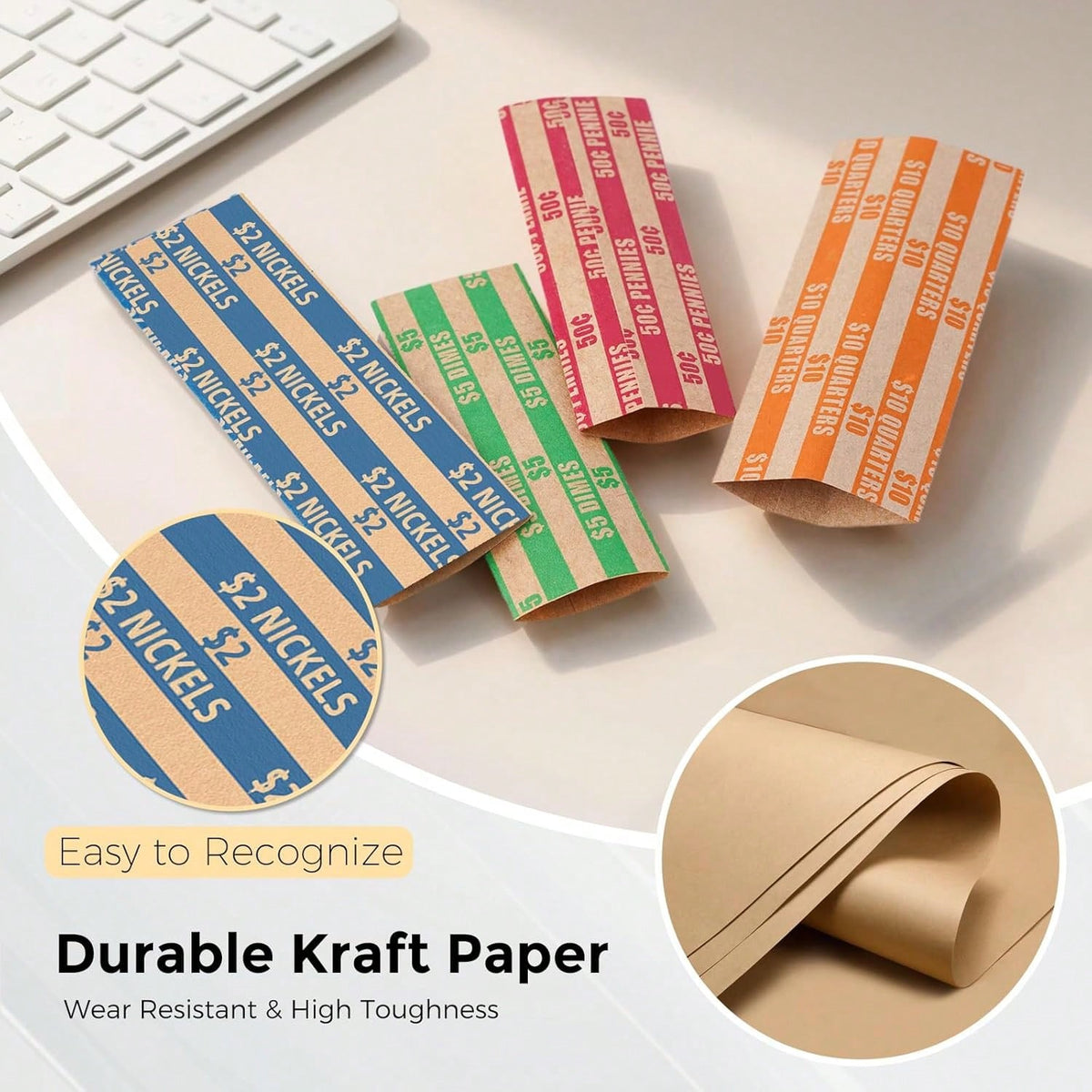 Coin Wrappers Assorted 110 PCS Flat Coin Rolls Wrappers For All Coins Including 30 Quarter Wrappers, 30 Penny Wrappers, 25 Dime Wrappers, 25 Nickel Wrappers