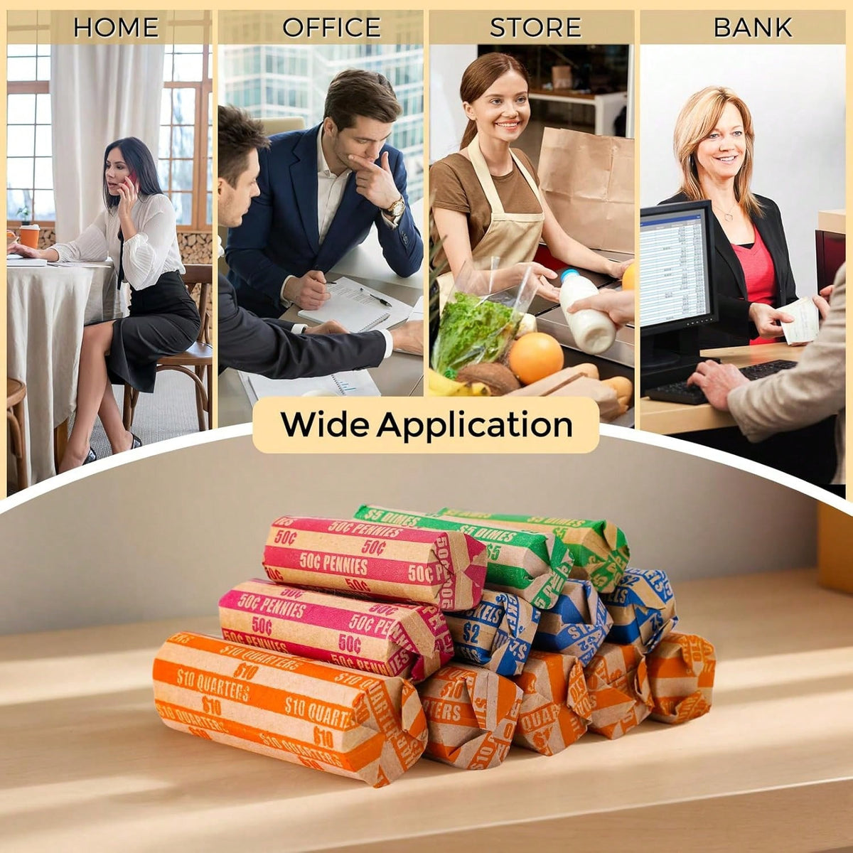 Coin Wrappers Assorted 110 PCS Flat Coin Rolls Wrappers For All Coins Including 30 Quarter Wrappers, 30 Penny Wrappers, 25 Dime Wrappers, 25 Nickel Wrappers