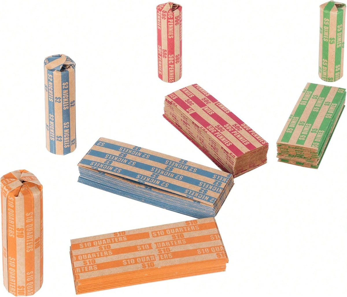 Coin Wrappers Assorted 110 PCS Flat Coin Rolls Wrappers For All Coins Including 30 Quarter Wrappers, 30 Penny Wrappers, 25 Dime Wrappers, 25 Nickel Wrappers