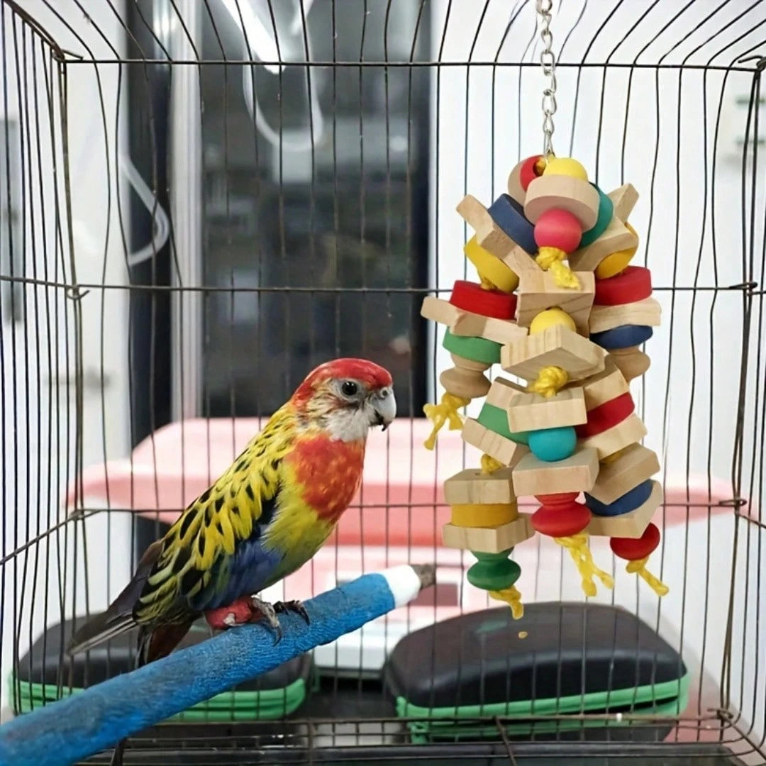 Colorful Parrot Chewing Toy- Birdcage Hanging Wooden Blocks, Fun Climbing And Play Swing, Ideal Gift For Bird Lovers, Random Colors, Fun Toy Suitable For Most Birds