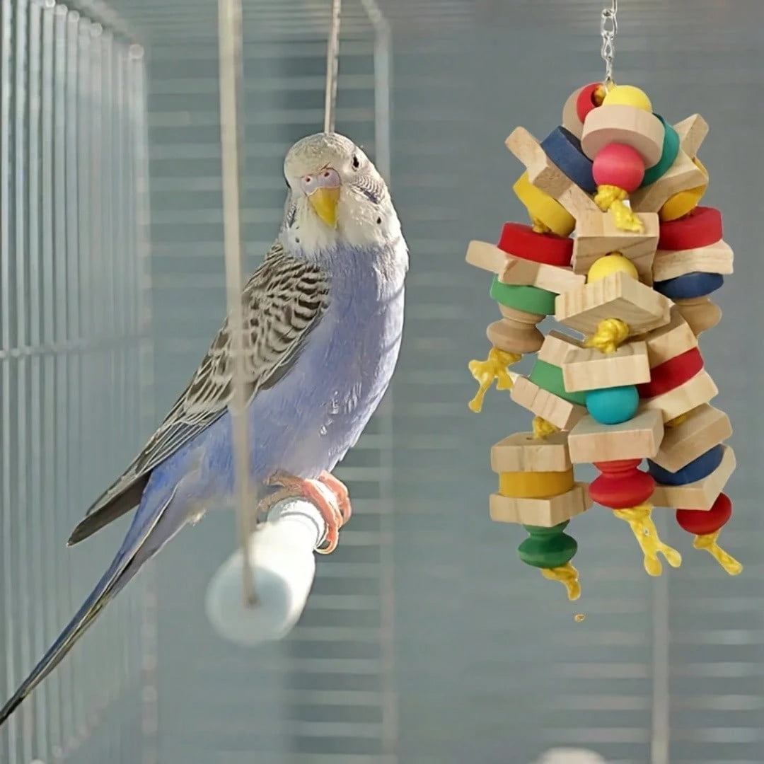 Colorful Parrot Chewing Toy- Birdcage Hanging Wooden Blocks, Fun Climbing And Play Swing, Ideal Gift For Bird Lovers, Random Colors, Fun Toy Suitable For Most Birds