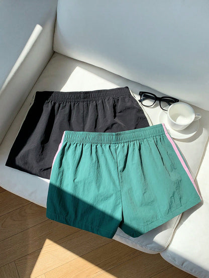 Comfortcana 2pcs Women Side Stripe Elastic Waist Casual Baggy Loose Sports Shorts Summer Gym Jogging Cargo Pants Black And White Striped Pink Striped