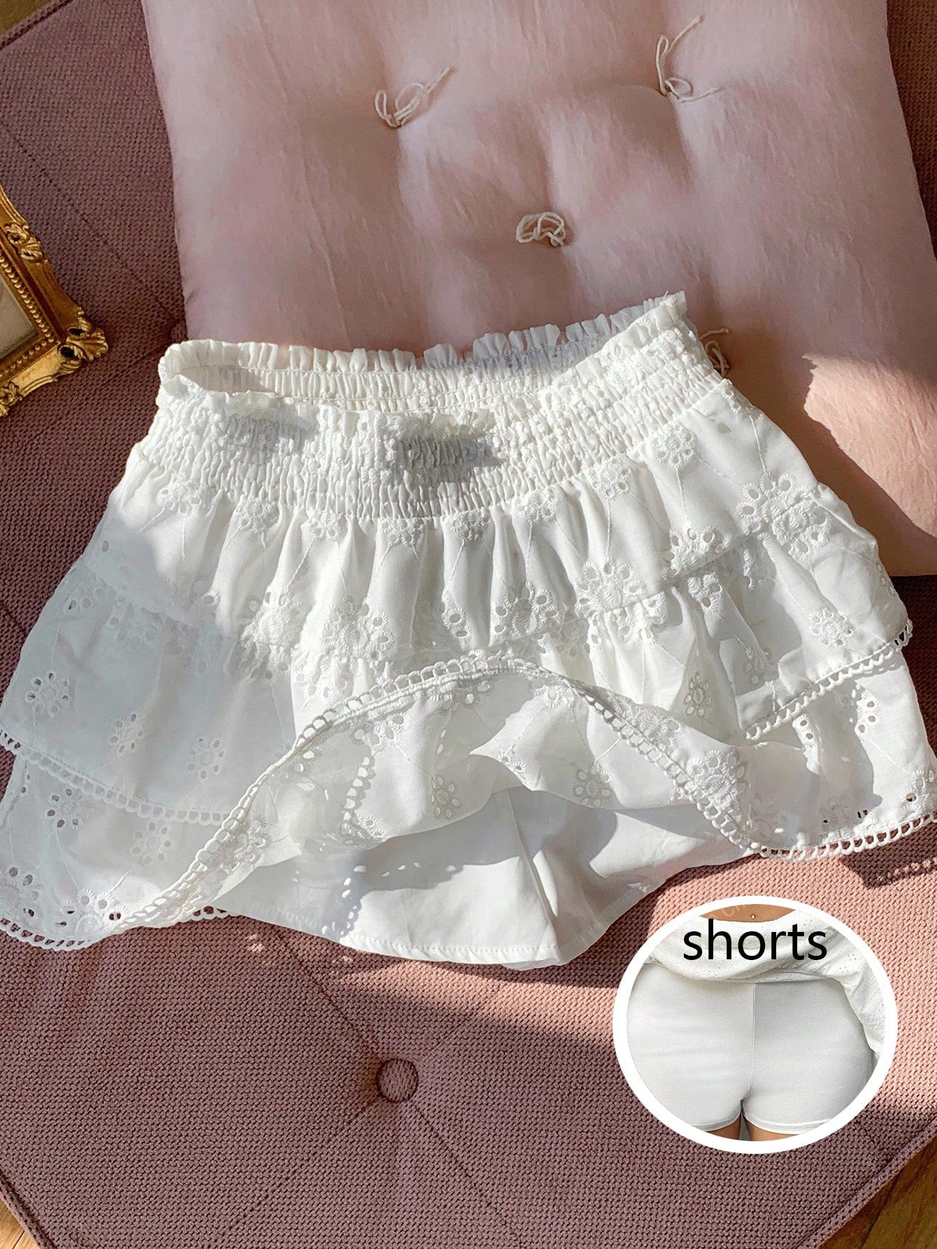 Comfortcana White Woven Women's Beach Vacation Skirt,White Mini Skirt