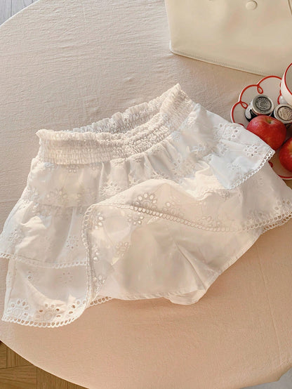 Comfortcana White Woven Women's Beach Vacation Skirt,White Mini Skirt