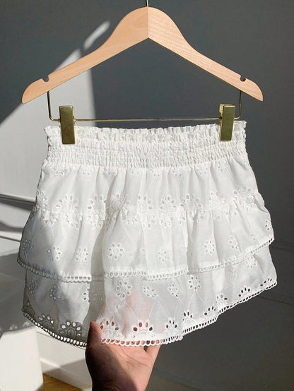 Comfortcana White Woven Women's Beach Vacation Skirt,White Mini Skirt